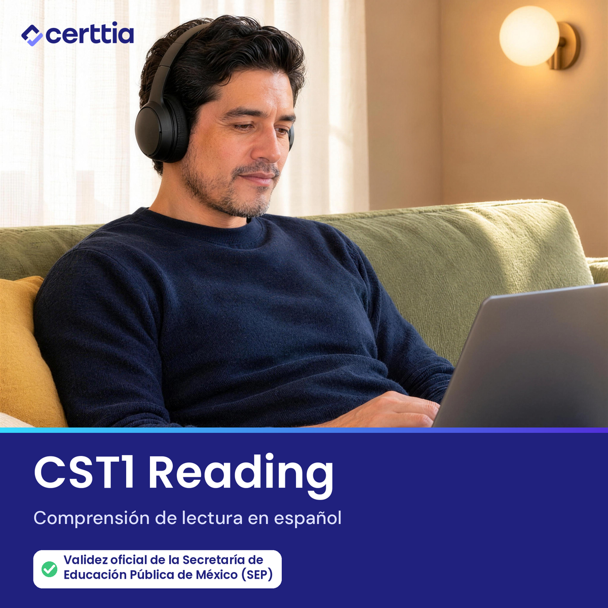 Portada del examen CST1 Reading de Certtia, certificación de español en línea