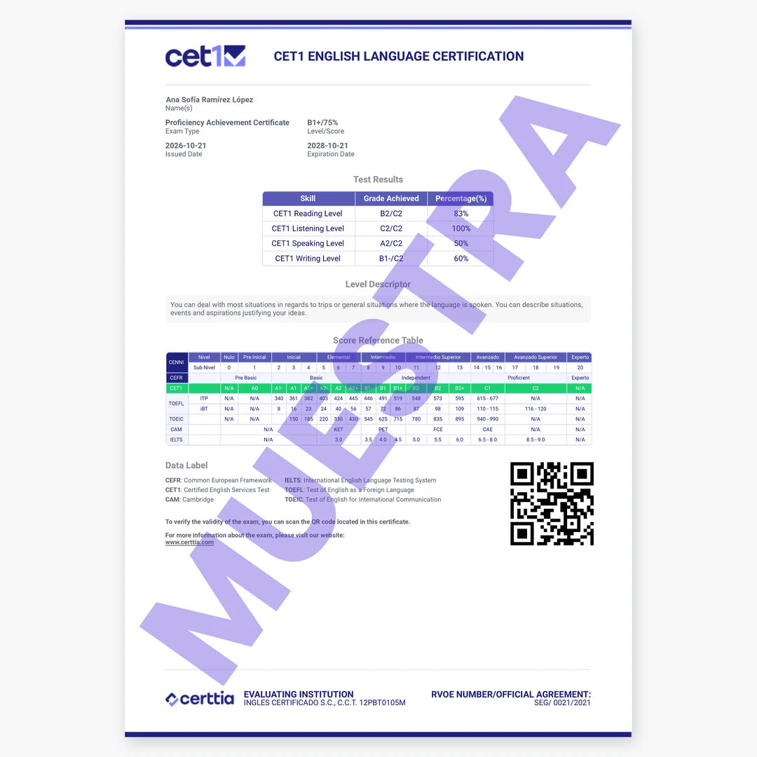 Muestra de certificado